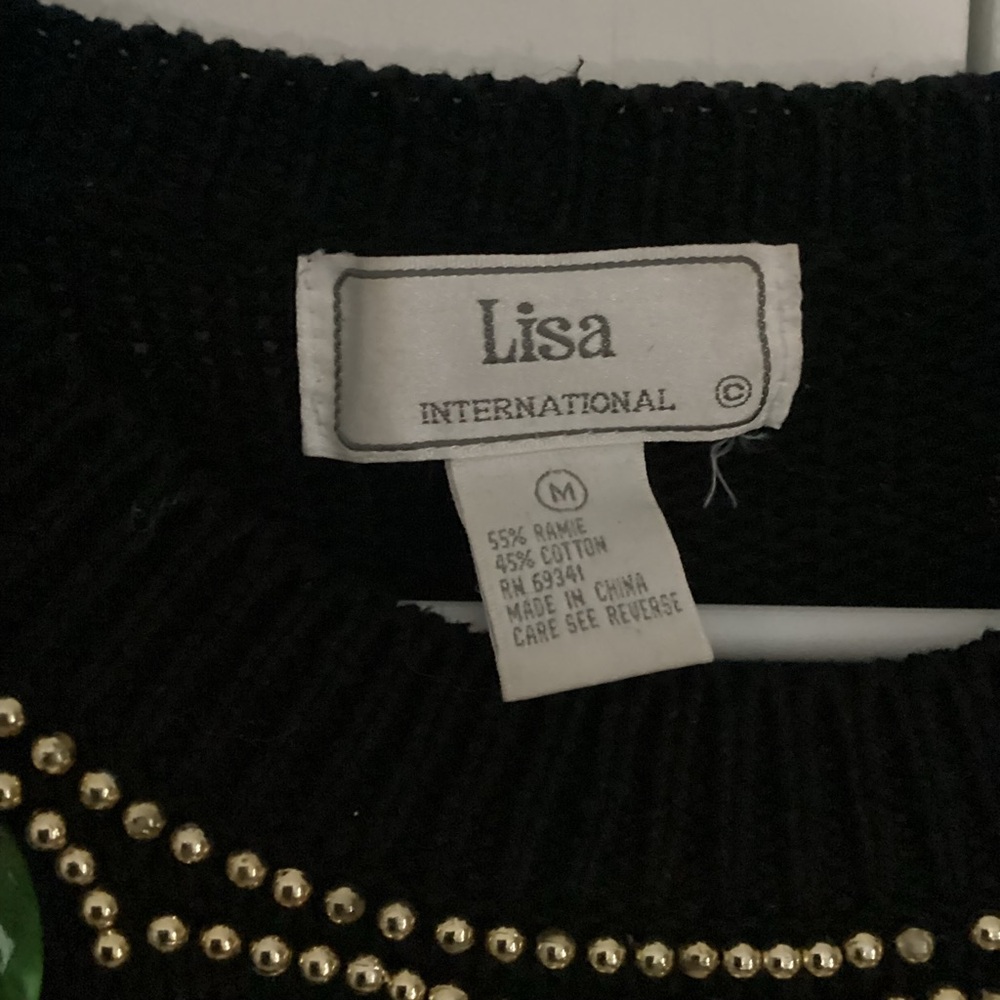 VTG 80s Lisa Black Bejeweled Colorful Beaded Chunky Sequin Sweater Black  M - Picture 5 of 5